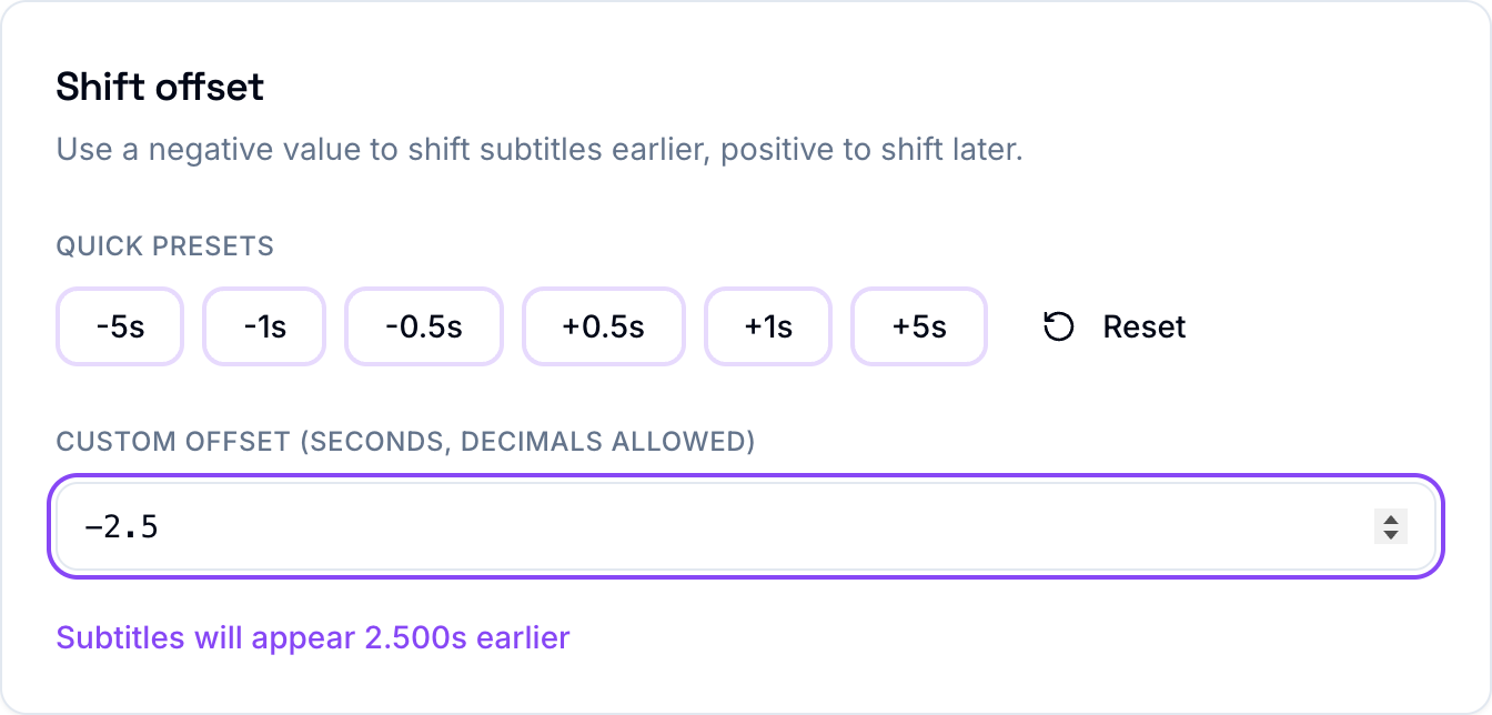 Entering a negative offset in the shift controls, with the result described below the input