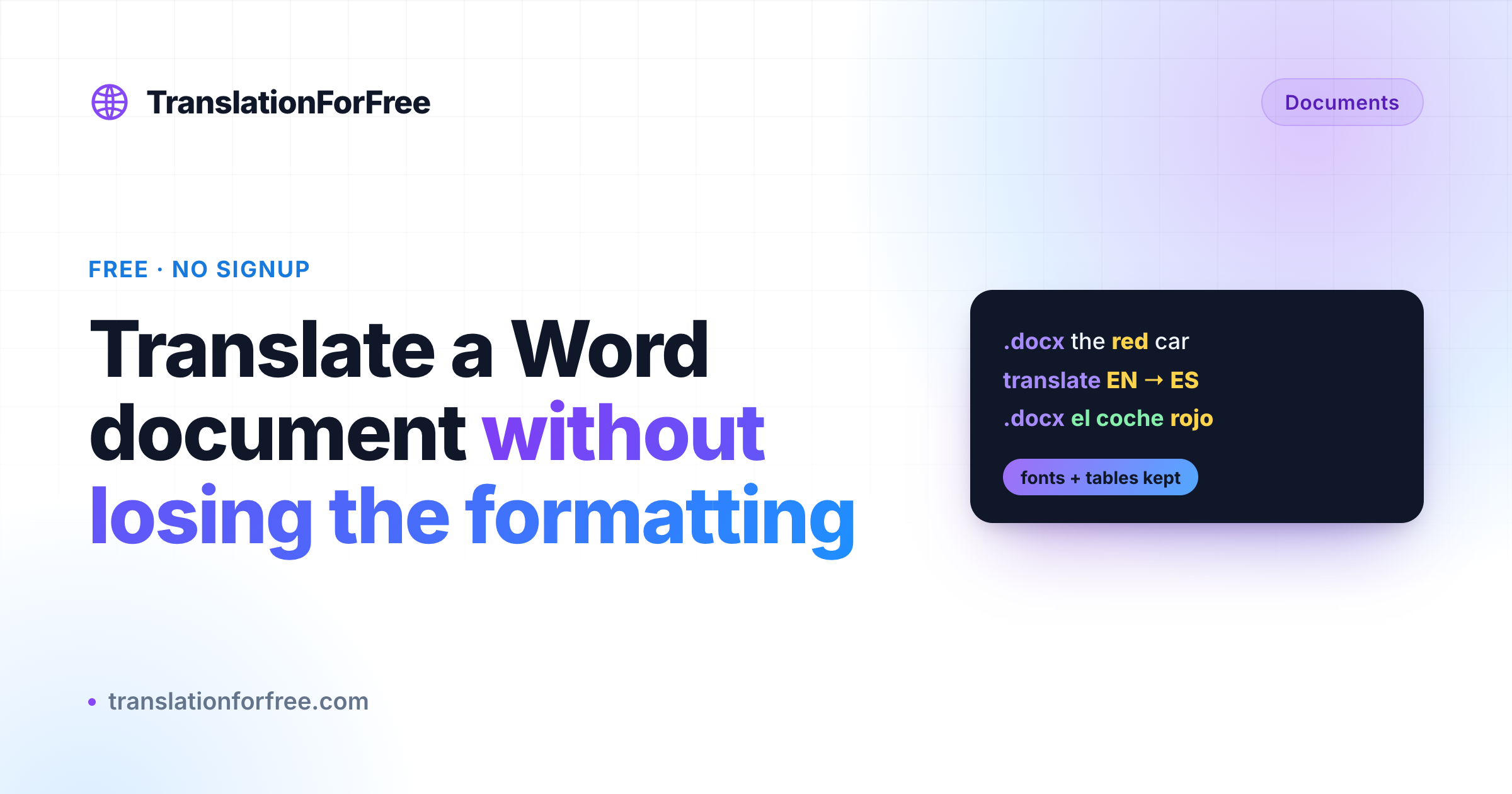 A Word document line translated from English to Spanish with the bold word moved to the correct position and the formatting kept intact
