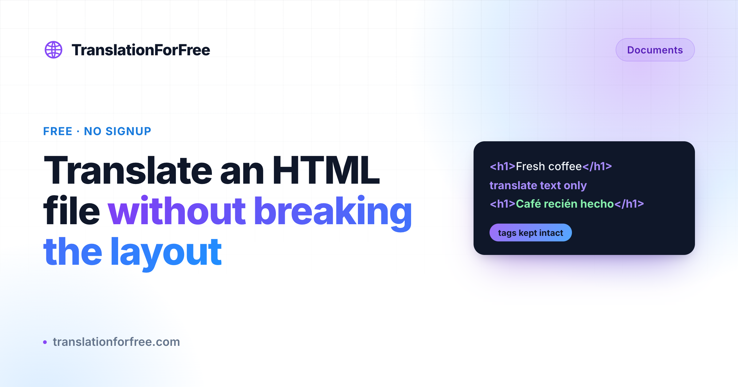 An h1 tag translated from English to Spanish with the surrounding HTML tags left intact