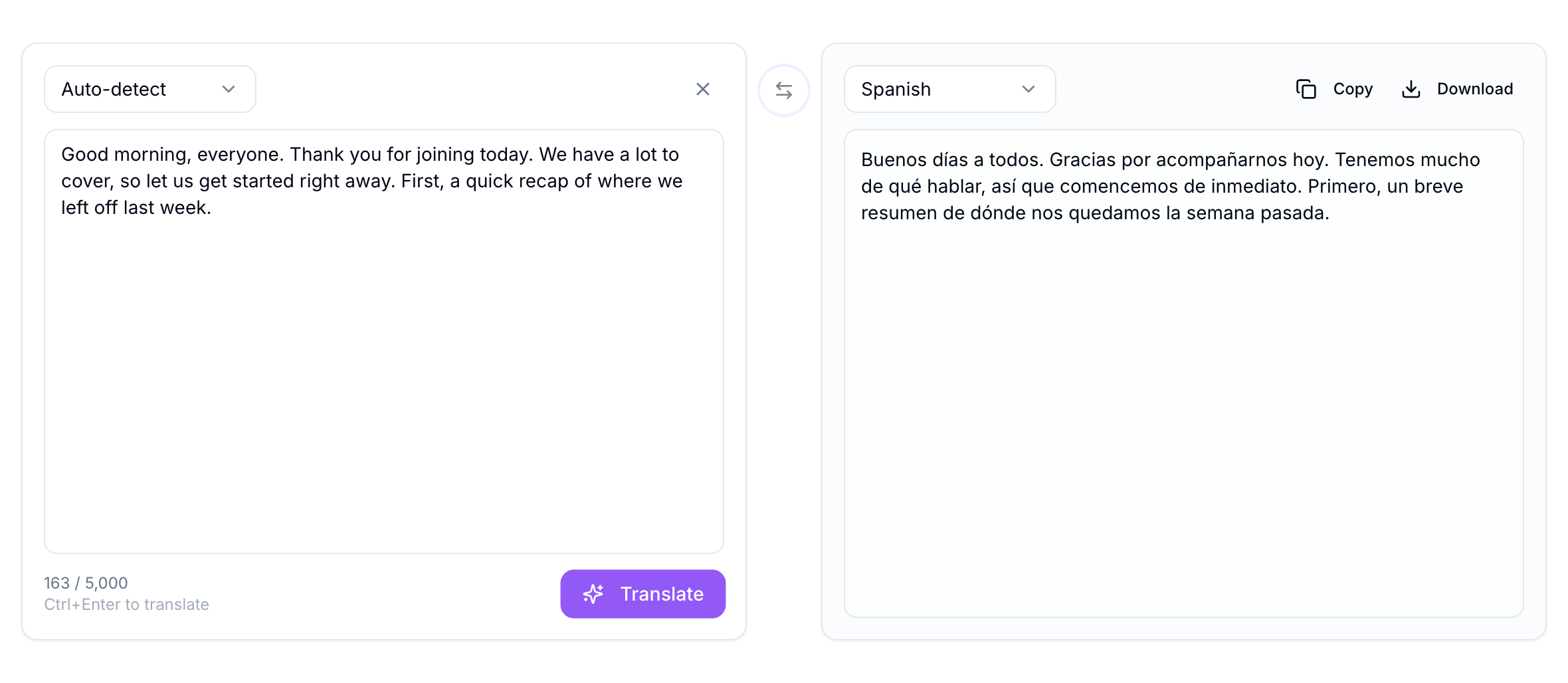 The English text translated into Spanish, shown side by side